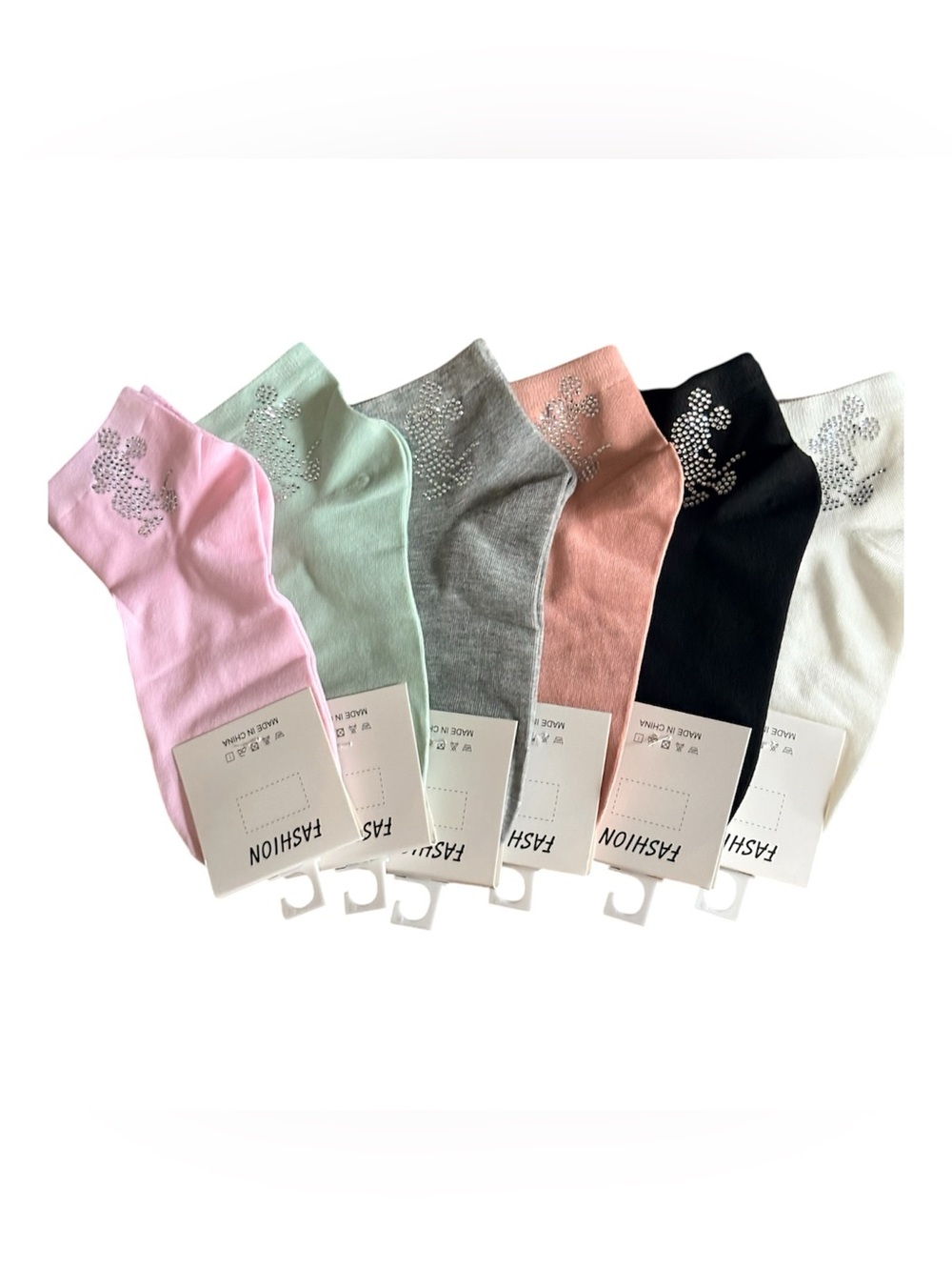 Multiple Color Anklet Socks with Crystal Mouse Accent Each PairSold Individually